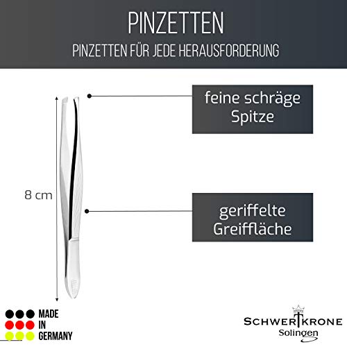 Schwertkrone Profi Solingen - Pinzas para depilar cejas (8 cm, oblicuas, finas)