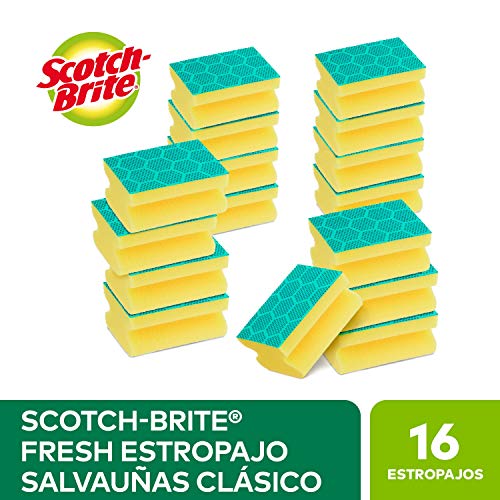 Scotch-Brite Estropajo exfoliante, 16 esponjas por paquete - Elimina rápidamente los restos incrustados