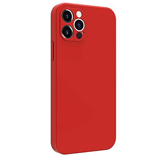 SCRENDY Silicona Líquida Funda Compatible iPhone 13 Pro MAX, Carcasa de Silicona Líquida Suave Antichoque Bumper Case para iPhone 13 Pro MAX, Rojo