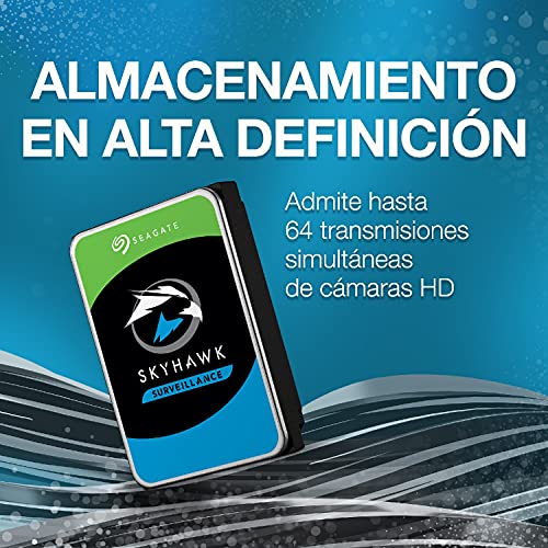 Seagate SkyHawk, 4 TB, Disco Duro Interno De Video, 3,5", SATA 6.GB/s, Caché de 64 MB, DVR, Sistema de Cámaras de Seguridad NVR, 3 años servicios Rescue internos, FFP (ST4000VXZ07)