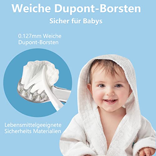 SEAGO SG-513 Cepillo Electrico Infantil y Bebe 0 a 3 Años, Cepillos de Dientes Electricos Niños Infantiles con LED Luces, 2 min Temporizador inteligente, 4 Cabezales Intercambiables (Azul)