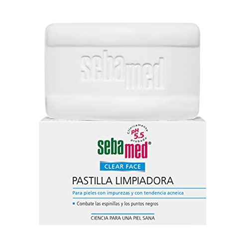 Sebamed Clear Face Pastilla Limpiadora - 100g pastilla limpiadora sin jabón para piel con impurezas con tendencia al acné. Combate granos, puntos negros e impurezas de la piel