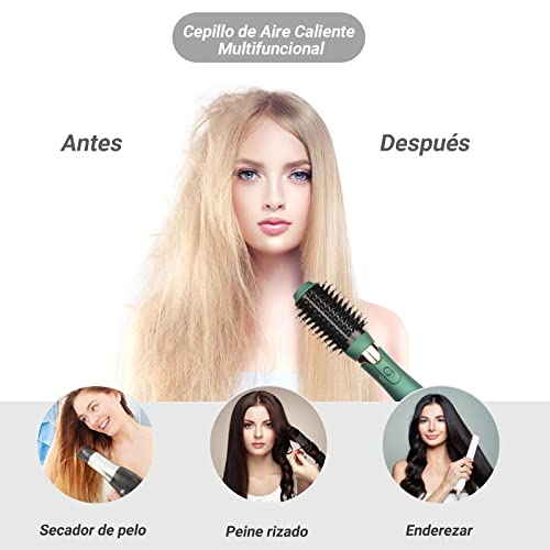 Secador Cepillo Multifuncional Cepillo de Aire Caliente Chignon Cepillo Alisador Pelo Secador Pelo Peine Cepillo para Alisar el Cabello con Iones Negativos Anti-escaldaduras