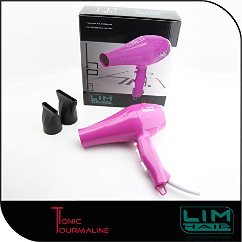 Secador de cabello LIM HAIR hp3.7 IONIC TOURMALINE 2000 W. COLD SHOT. Diseñado para uso profesional en salón de peluquería. 2 boquillas incluidas (FUCSIA)
