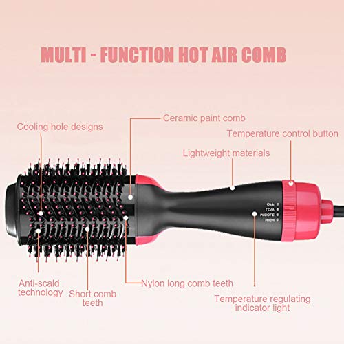 Secador de pelo eléctrico peine, secador de pelo cepillo de aire caliente, secador de pelo cepillo secador de pelo multifuncional peine de soplado alisador de pelo ajustable rizador de pelo secador