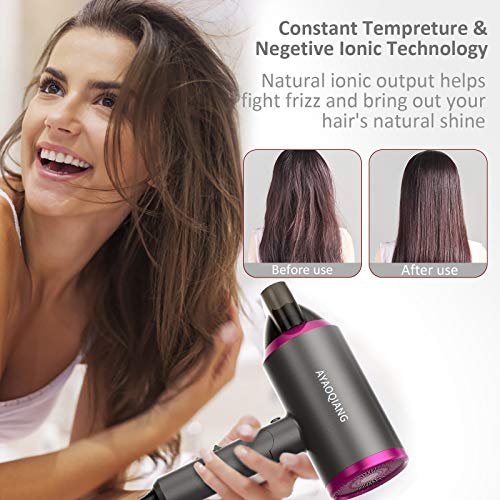 Secador de pelo Iónico, 1800w Profesional Secador con difusor, 3 ajustes de calor, concentradores para muchos peinados, pequeño y silencioso, para viajes y familias