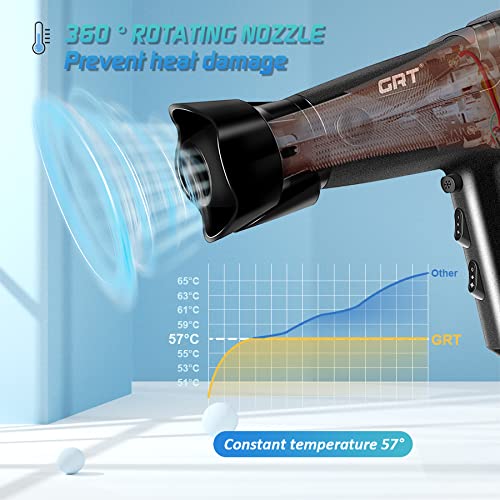Secador de Pelo Iónico 2000 W, Ligero Secador Pelo de Pie con Boquilla Giratoria de 360 ​​° , 2 Velocidades, 3 Configuraciones de calor, Secador Pelo para Salón en Casa y Viajes (Negro - Soporte)