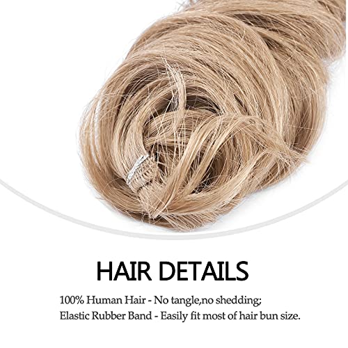 SEGO Moños Postizos Rizados de Pelo Natural Coleteros Pelo Mujer GRUESO [#27 Rubio Miel] Coleta Postiza Extensiones de Cabello Humano Remy Human Hair (32g)