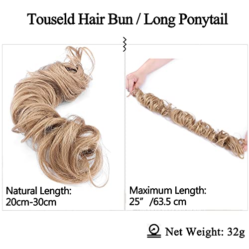 SEGO Moños Postizos Rizados de Pelo Natural Coleteros Pelo Mujer GRUESO [#27 Rubio Miel] Coleta Postiza Extensiones de Cabello Humano Remy Human Hair (32g)