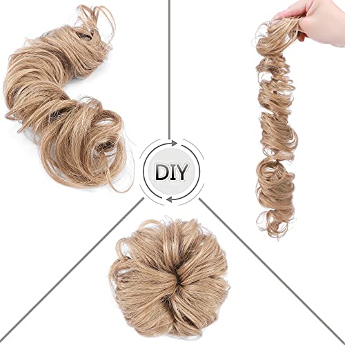SEGO Moños Postizos Rizados de Pelo Natural Coleteros Pelo Mujer GRUESO [#27 Rubio Miel] Coleta Postiza Extensiones de Cabello Humano Remy Human Hair (32g)