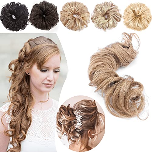 SEGO Moños Postizos Rizados de Pelo Natural Coleteros Pelo Mujer GRUESO [#27 Rubio Miel] Coleta Postiza Extensiones de Cabello Humano Remy Human Hair (32g)