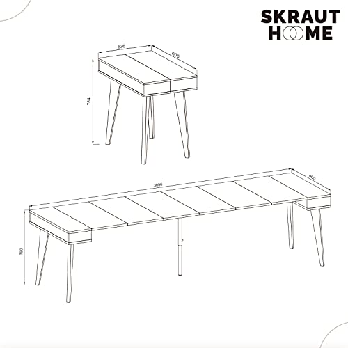 SelectionHome - Mesa de Comedor, Salon, Consola Extensible, Modelo Nordic, Acabado en Color Blanco Mate y Roble Cepillado, Medidas: 54/305 cm (Largo) x 90 cm (Ancho) x 79 cm (Alto)