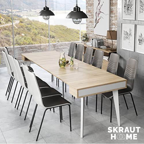 SelectionHome - Mesa de Comedor, Salon, Consola Extensible, Modelo Nordic, Acabado en Color Blanco Mate y Roble Cepillado, Medidas: 54/305 cm (Largo) x 90 cm (Ancho) x 79 cm (Alto)