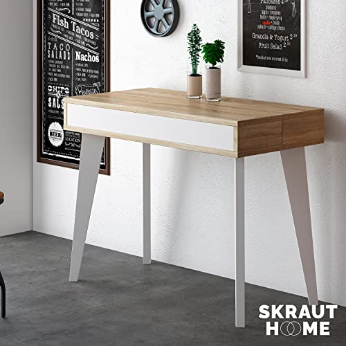 SelectionHome - Mesa de Comedor, Salon, Consola Extensible, Modelo Nordic, Acabado en Color Blanco Mate y Roble Cepillado, Medidas: 54/305 cm (Largo) x 90 cm (Ancho) x 79 cm (Alto)