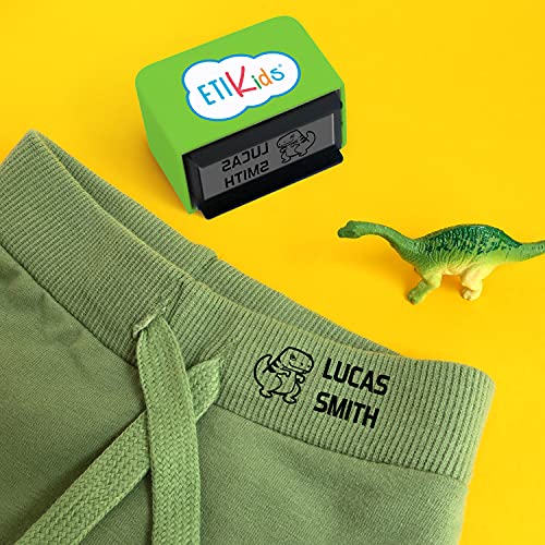 Sello personalizado con nombre e icono para marcar ropa de niños. Sello automático con tinta incluida, apta para marcar sobre textil y objetos como libros, tarjetas, juguetes, etc.