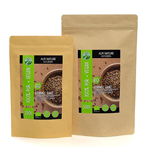 Semillas de alcaravea orgánica enteras (500g), calidad de alimentos crudos de cultivo orgánico controlado, sin gluten, sin lactosa, probadas en laboratorio, veganas