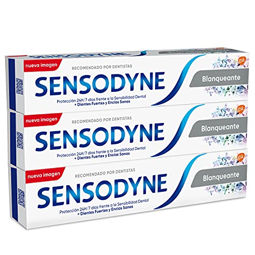 Sensodyne Blanqueante Pasta de Dientes Blanqueante, Alivio para Dientes Sensibles, Protección Duradera frente a la Sensibilidad Dental, Pack de 3 x 75 ml