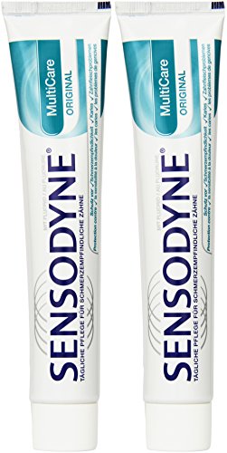 Sensodyne Pasta de dientes MultiCare original, pasta de dientes diaria con fluoruro, 2 x 75 ml, para dientes sensibles al dolor