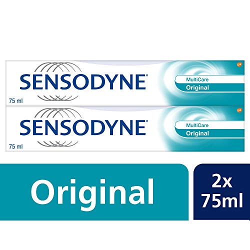 Sensodyne Pasta de dientes MultiCare original, pasta de dientes diaria con fluoruro, 2 x 75 ml, para dientes sensibles al dolor