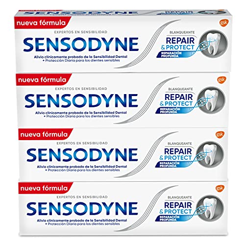Sensodyne Repair & Protect Pasta de Dientes Blanqueante, Alivio para Dientes Sensibles, Protección Duradera frente a la Sensibilidad Dental, Pack de 4 x 75 ml