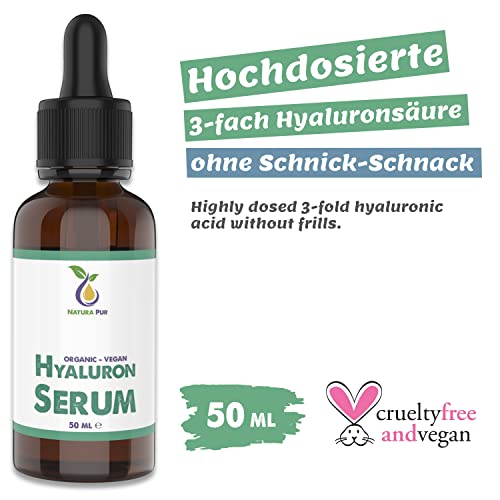 Serum Facial de Acido Hialuronico 50ml, puro orgánico y vegano - Gel altamente concentrado de Ácido Hialurónico con Aloe Vera contra las arrugas de la cara, cuello, escote - Cosmética Natural Orgánica