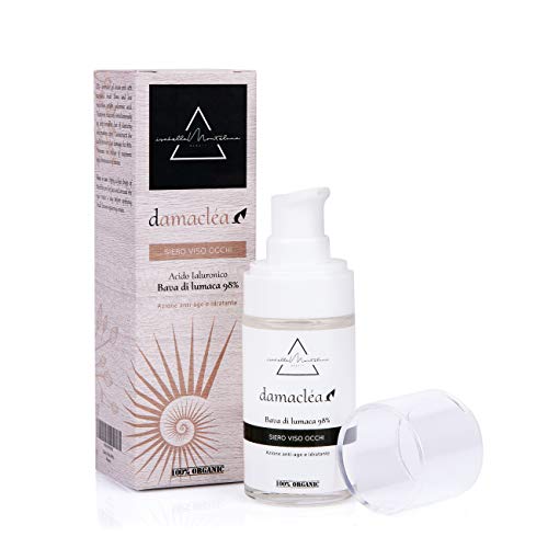 Sérum facial para contorno de ojos 98% baba de caracol y ácido hialurónico 30 ml día y noche antiarrugas antienvejecimiento nutritivo eficaz contra acné cicatrices, manchas, estrías, Made in Italy