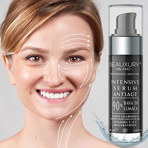 Sérum Facial Ultra Lifting, Anti-envejecimiento & Hidratante con Ácido Hialurónico, Resveratrol, Vitamina C, A, E + 90% Baba de Caracol