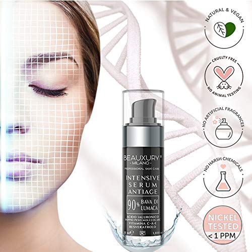 Sérum Facial Ultra Lifting, Anti-envejecimiento & Hidratante con Ácido Hialurónico, Resveratrol, Vitamina C, A, E + 90% Baba de Caracol