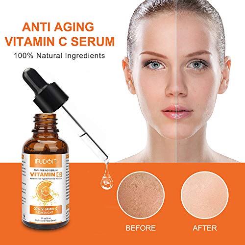 Serum Vitamina C con Suero de ácido Hialurónico, Suero Facial Antiarrugas y Antiarrugas Natural, Potenciar el Colágeno de la Piel