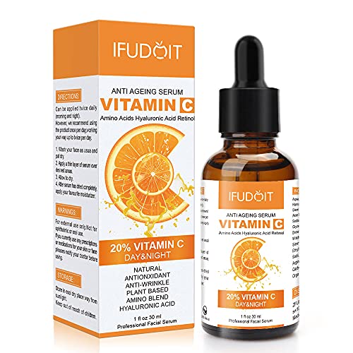 Serum Vitamina C con Suero de ácido Hialurónico, Suero Facial Antiarrugas y Antiarrugas Natural, Potenciar el Colágeno de la Piel