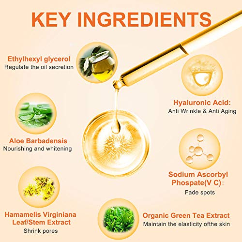 Serum Vitamina C con Suero de ácido Hialurónico, Suero Facial Antiarrugas y Antiarrugas Natural, Potenciar el Colágeno de la Piel