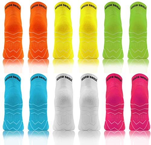 Sesto Senso Calcetines Deporte Colores Mujer Hombre Algodón 3-6 Pares Amarillo Verde Turquesa Blanco Rosa 39-42 6 Pack Naranja