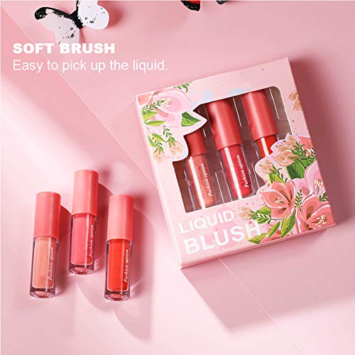 Set de colorete líquido para mejillas de 3 colores, maquillaje de rubor facial Efecto de rubor natural, sensación transpirable, rubor de color puro, aspecto natural, acabado húmedo, rubor facial miner