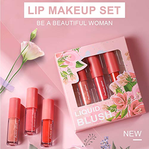 Set de colorete líquido para mejillas de 3 colores, maquillaje de rubor facial Efecto de rubor natural, sensación transpirable, rubor de color puro, aspecto natural, acabado húmedo, rubor facial miner