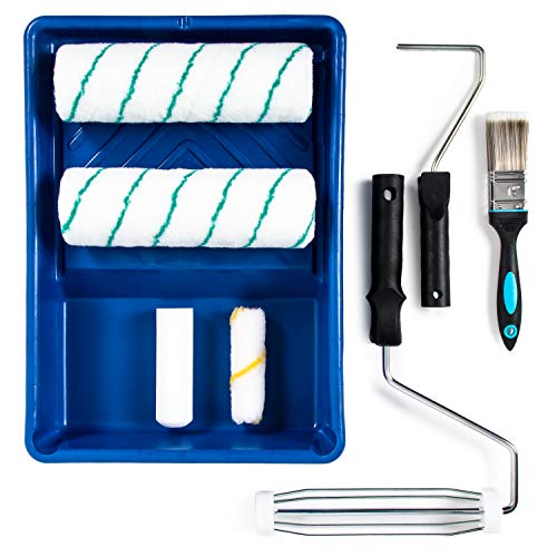 Set Definitivo de Rodillos Pintura – Rodillos para Paredes y Techos, Bandeja y Brochas Pintura, Minirrodillos, Recambio de Rodillo – Set Completo de Herramientas Bricolaje para Decoración del Hogar
