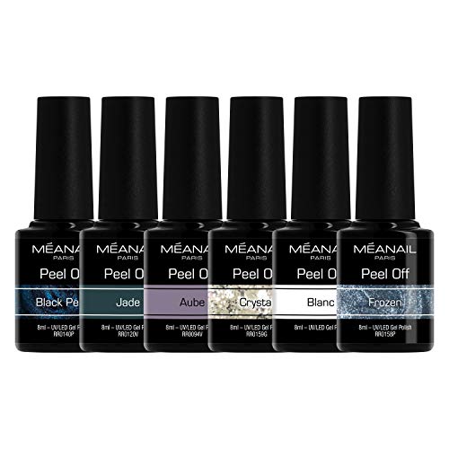 Set Mystery de 6 Esmaltes de Uñas Peel Off Gel UV LED - 3 Colores Lisos y 3 Shiny Star con purpurina • Vegan & Cruelty Free • Méanail Paris Esmaltes Semipermanente se Retiran sin Acetona