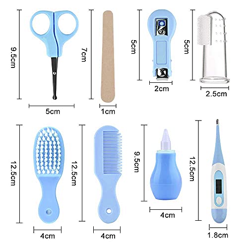 Set para el cuidado del bebé - 8 piezas/juego de recién nacido bebé niños Cuidado Set, uñas pelo salud Cuidado Termómetro Pincel Kit (azul)