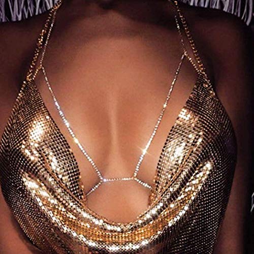 Sethain Boho Cristal Cadena del cuerpo Plata Diamante de imitación Brillante Bikini sexy Cadenas de pecho Playa de arena Joyas para el cuerpo Accesorios para mujeres y niñas