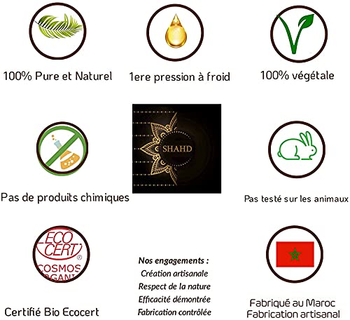 Shahd - Máscara de pestañas de aceite natural - Aceite de ricino, argán y almendras dulces - Alarga, fortalece y promueve el crecimiento de las pestañas - Aceite orgánico y prensado en frío - 10 mL