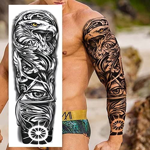Shegazzi 24 Hojas Brazo Completo Tatuajes Temporales Adultos Mujer Hombre Largo Grande León Águila Brújula Reloj Diosa Griega Tatuajes Falsos Niñas Realista Tatuajes Adhesivos Pierna Muslo Antebrazo
