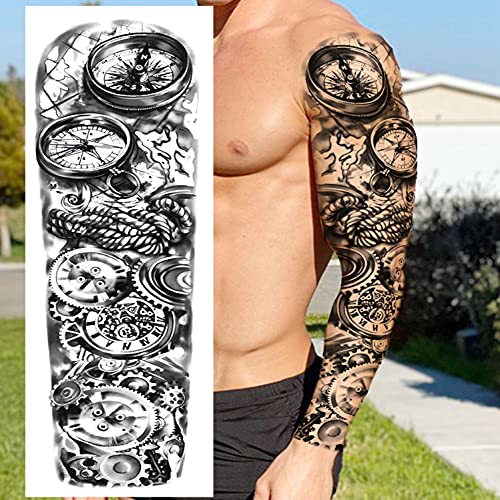 Shegazzi 24 Hojas Brazo Completo Tatuajes Temporales Adultos Mujer Hombre Largo Grande León Águila Brújula Reloj Diosa Griega Tatuajes Falsos Niñas Realista Tatuajes Adhesivos Pierna Muslo Antebrazo