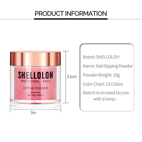 Shelloloh Uñas en Polvo de Inmersión de 12 Colores, Kit de Polvos de Inmersión de Color Verde Violeta Roja, Uñas Francesas para Principiante Bricolaje en Casa o el Salón de Manicura, 10g Cada Pieza