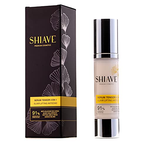 SHIAVE Sérum facial para tensar y reafirmar 4en1 Elixir Antiedad. Con Ácido Hialurónico, Beta-Glucano Avena Péptido Abeja Reina y Ginkgo Biloba. 91% ingredientes origen natural. 50ml