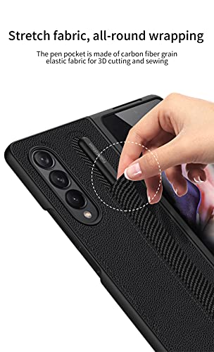 SHIEID Funda para Samsung Galaxy Z Fold 3 5G, Estuche para teléfono con Estuche S para lápices, Pantalla Plegable Carcasa para Samsung Z Fold 3 5G-Fibra de Carbon