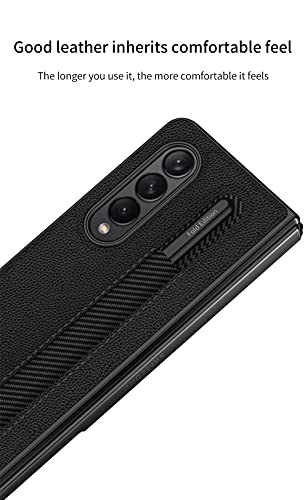 SHIEID Funda para Samsung Galaxy Z Fold 3 5G, Estuche para teléfono con Estuche S para lápices, Pantalla Plegable Carcasa para Samsung Z Fold 3 5G-Fibra de Carbon