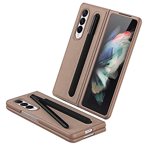 SHIEID Funda para Samsung Galaxy Z Fold 3 5G, Estuche para teléfono con Estuche S para lápices, Pantalla Plegable Carcasa para Samsung Z Fold 3 5G-Mist Gold