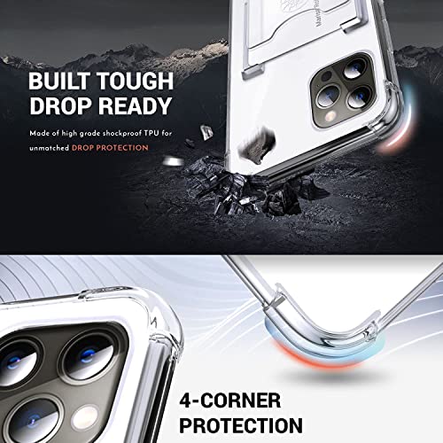 Shields Up Funda Transparente para iPhone 13 Pro MAX, Funda iPhone 13 Pro MAX con Soporte de Anillo Giratorio de 360 Grados y Tarjetero, Estuche Transparente de TPU a Prueba de Golpes -Transparente