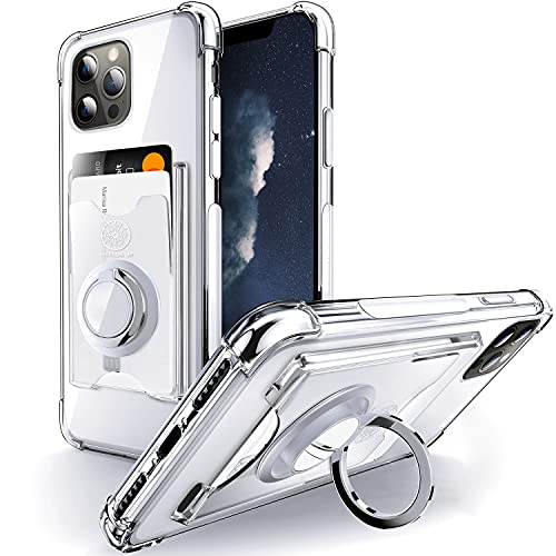 Shields Up Funda Transparente para iPhone 13 Pro MAX, Funda iPhone 13 Pro MAX con Soporte de Anillo Giratorio de 360 Grados y Tarjetero, Estuche Transparente de TPU a Prueba de Golpes -Transparente