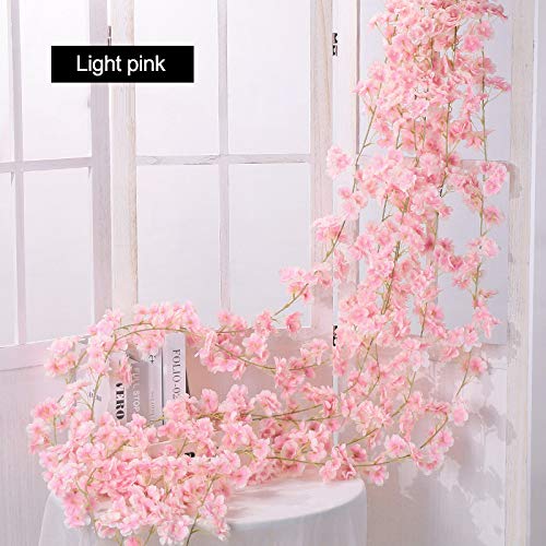 Shiwaki 2PCS 180cm / 70inch Flor Artificial Flor de Cerezo ratán Boda Flor de Cerezo Cuerda de ratán decoración Colgante Flor Decorativa Flor de Cerezo ratán-Rosa Claro