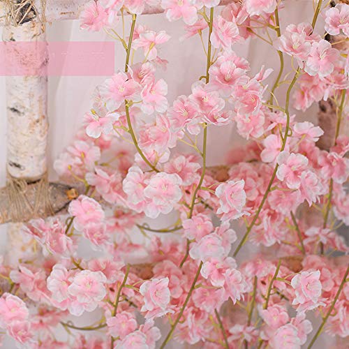 Shiwaki 2PCS 180cm / 70inch Flor Artificial Flor de Cerezo ratán Boda Flor de Cerezo Cuerda de ratán decoración Colgante Flor Decorativa Flor de Cerezo ratán-Rosa Claro